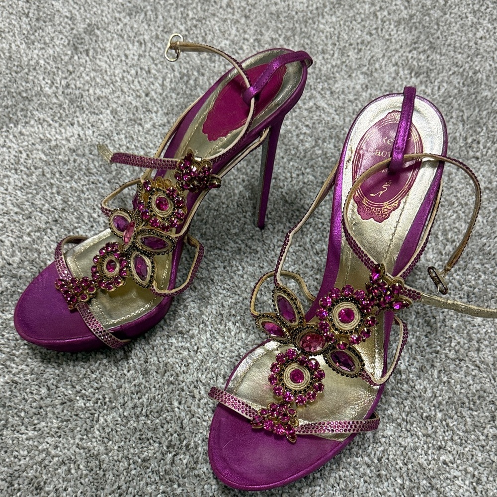 Rene Caovilla Purple and Gold Embellished Heels - Picture 3 of 5